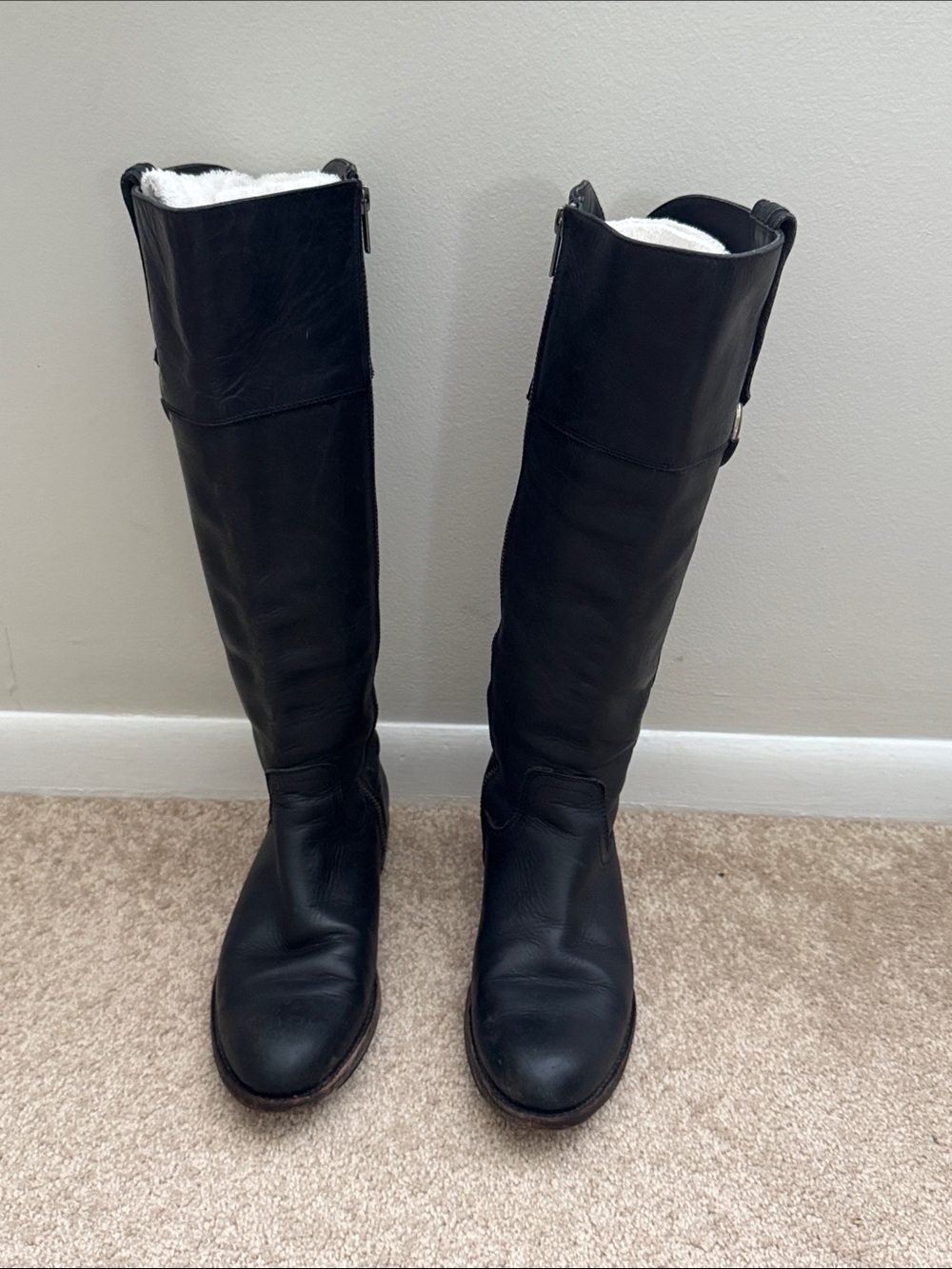 Frye Black Tall Shearling-Lined Riding Boots